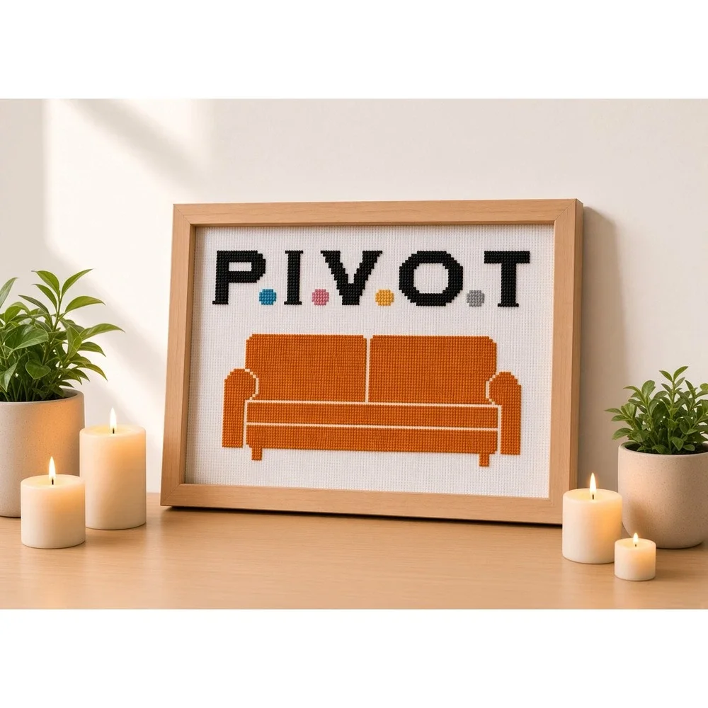 Pivot Friends Cross Stitch Pattern Orange Sofa Sitcom Pop Culture DIY